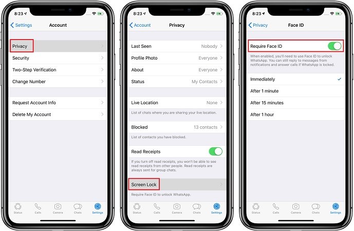 lock whatsapp iphone face id